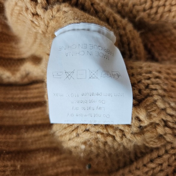 Camel Tan Cable Knit Cardigan Sweater Eclectic Grandpa Buttons Pockets Women M/L - Picture 8 of 9